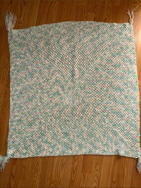 Pastel Multicolor Crochet Throw - Soft Mint, Pink & White Accent